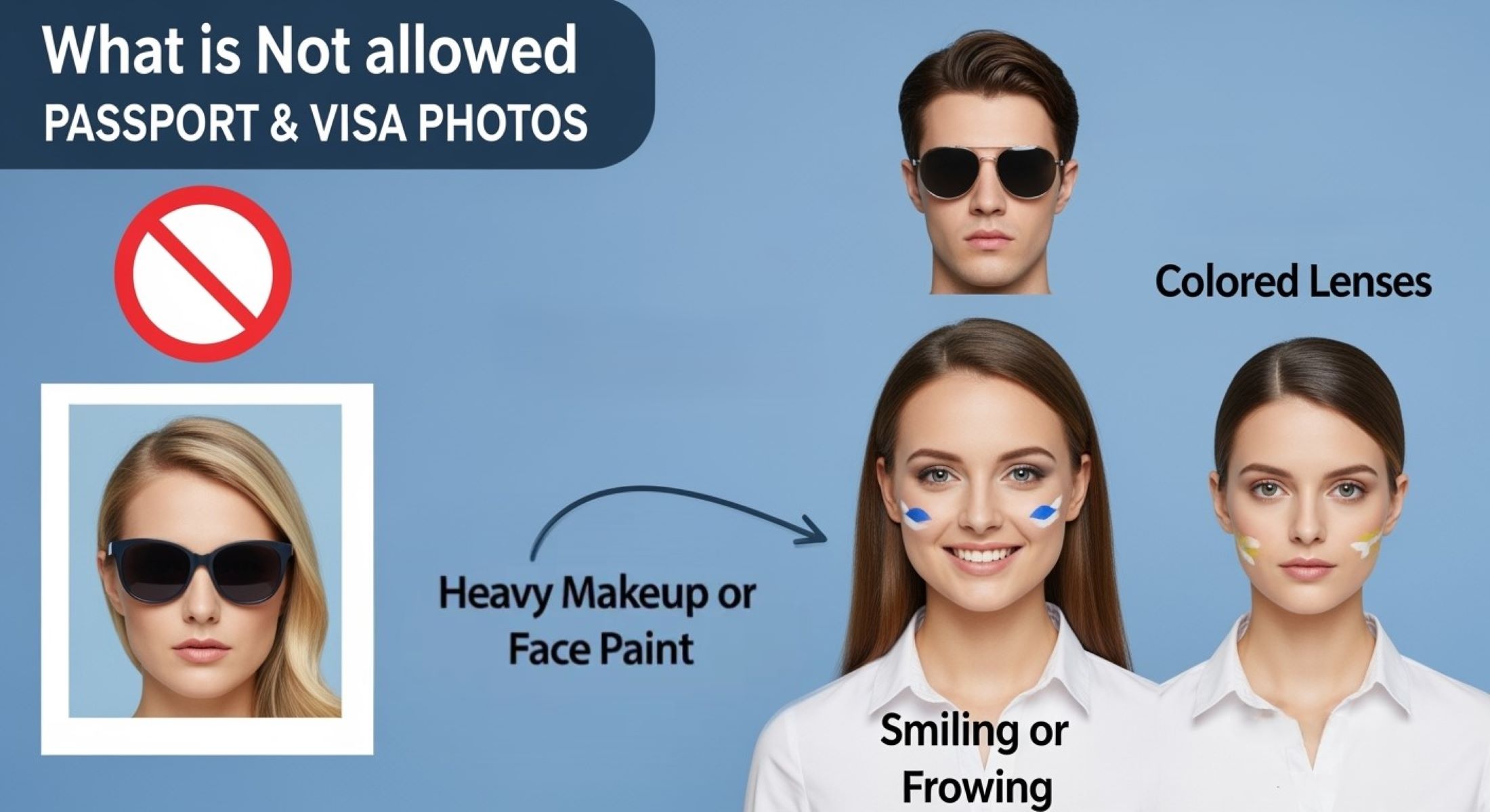 What is not allowed in passport and visa photos
